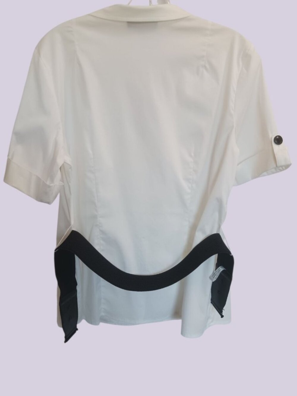 Alfani White Button-Down Blouse With Black Belt Short Sleeves Size 8 - Picture 3 of 9